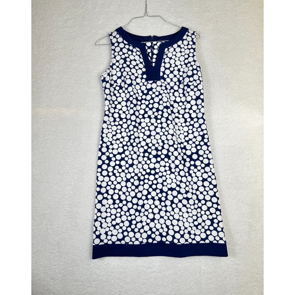 Amanda Lane Sleeveless Shift Dress Navy White Polka Dots Women's Size: 4P
